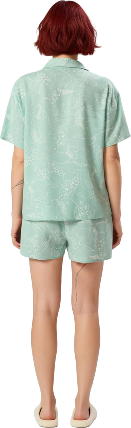 Kadın Mint Çiçek Desenli Viskon Gömlek Şort Pijama Takımı Fonksiyonel Dayanıklı Kaliteli Şık