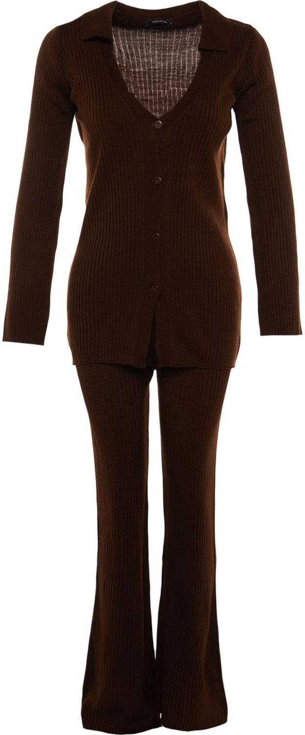 Tarz Kadın Modern Moda Normal Bel Geniş Paça Polo Yaka Basic Polo Yaka Triko Alt-Üst Takım