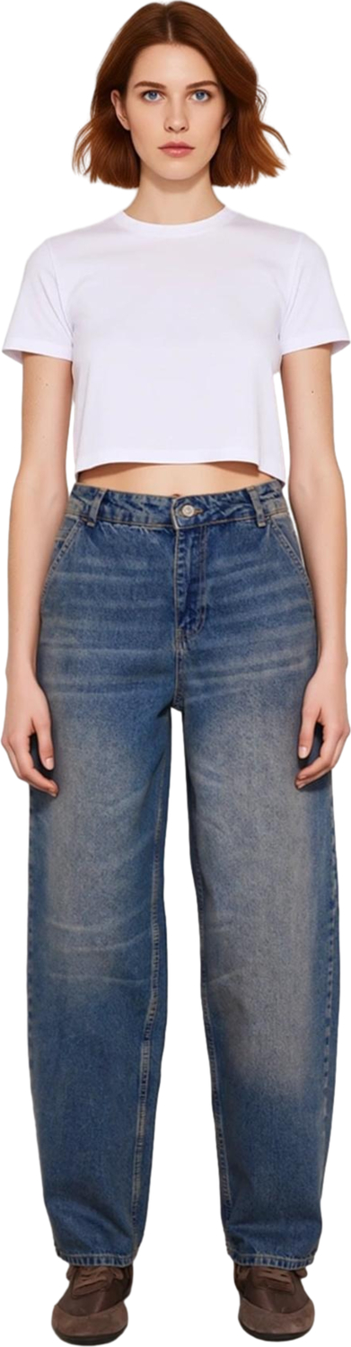 Kadın Yüksek Bel Geniş Paça Denim Pantolon Fonksiyonel Dayanıklı Kaliteli Konforlu Estetik