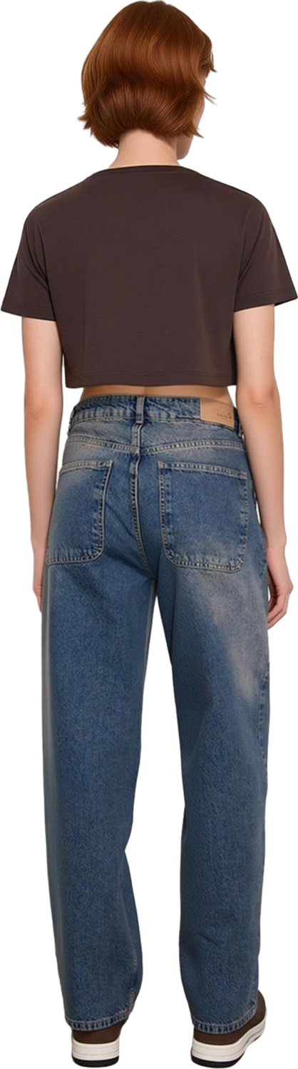 Kadın Yüksek Bel Geniş Paça Denim Pantolon Fonksiyonel Dayanıklı Kaliteli Konforlu Estetik