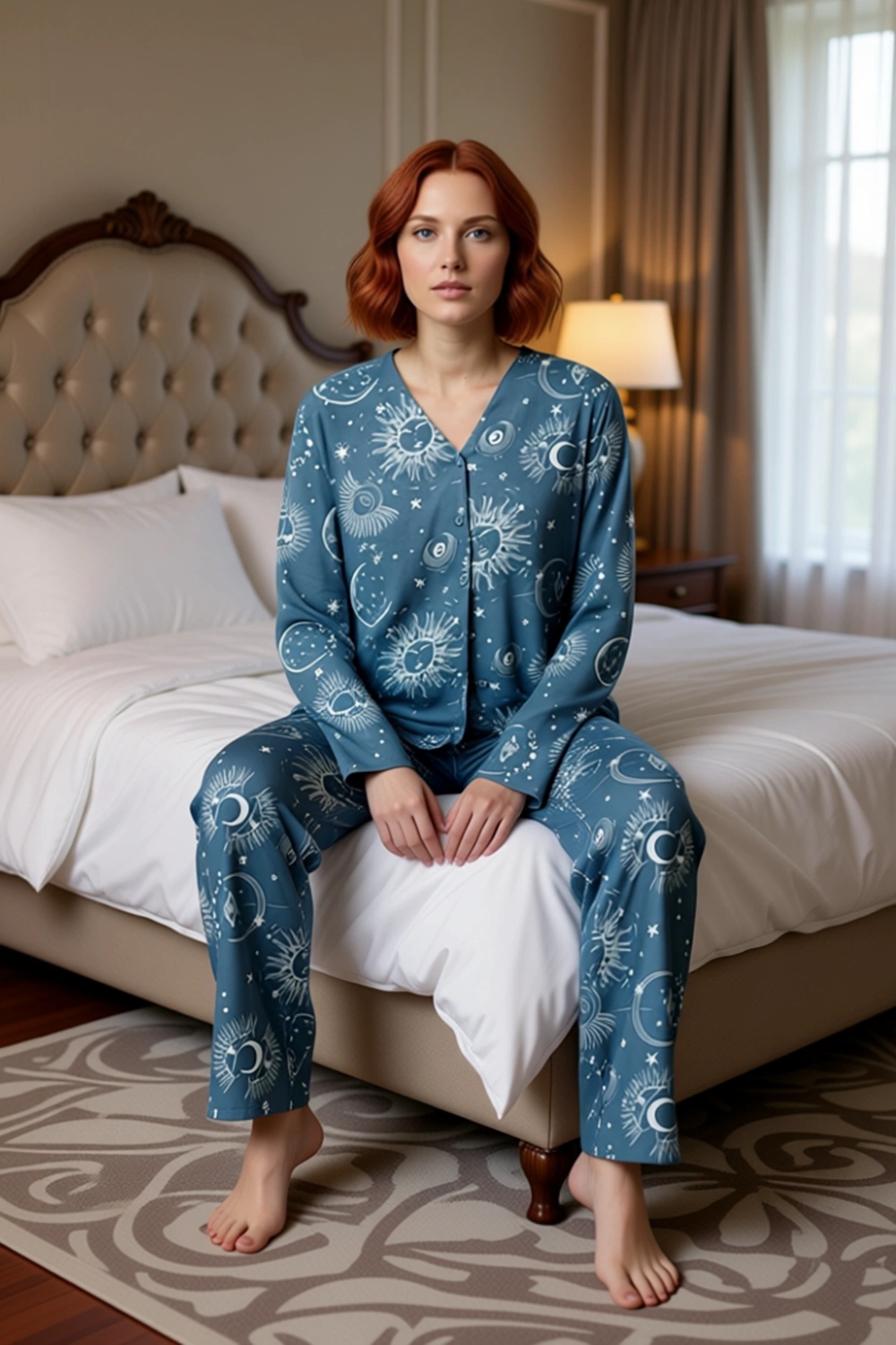 Kadın Uzun Kollu Galaksi Desenli Pijama Takımı Fonksiyonel Dayanıklı Kaliteli Konforlu Şık