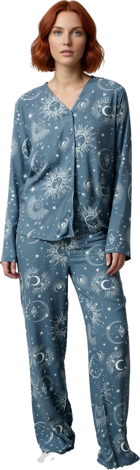 Kadın Uzun Kollu Galaksi Desenli Pijama Takımı Fonksiyonel Dayanıklı Kaliteli Konforlu Şık
