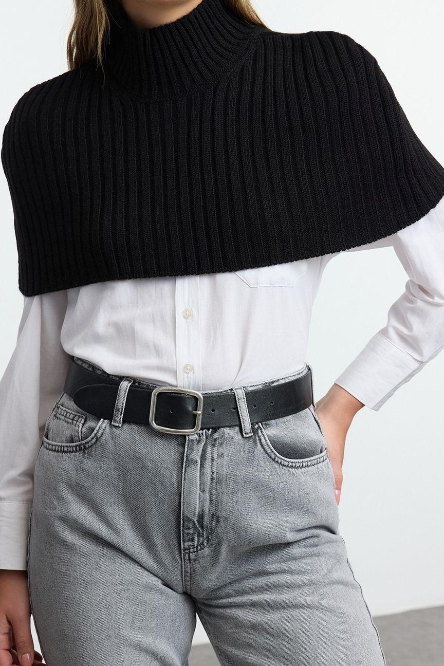 Stil Modern Kadın Crop Standart Kol Dik Yaka Balıkçı Yaka Triko Süveter