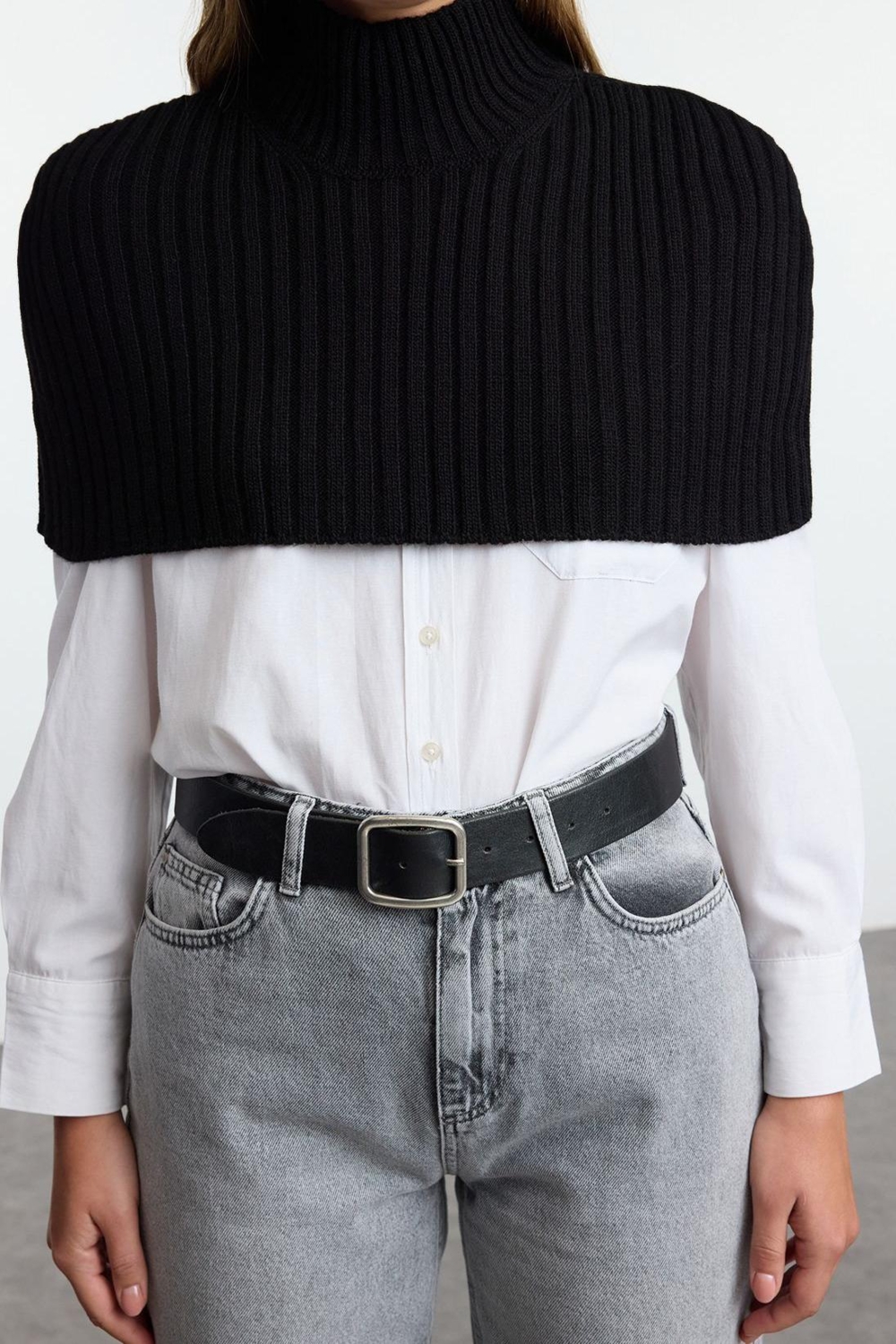 Stil Modern Kadın Crop Standart Kol Dik Yaka Balıkçı Yaka Triko Süveter