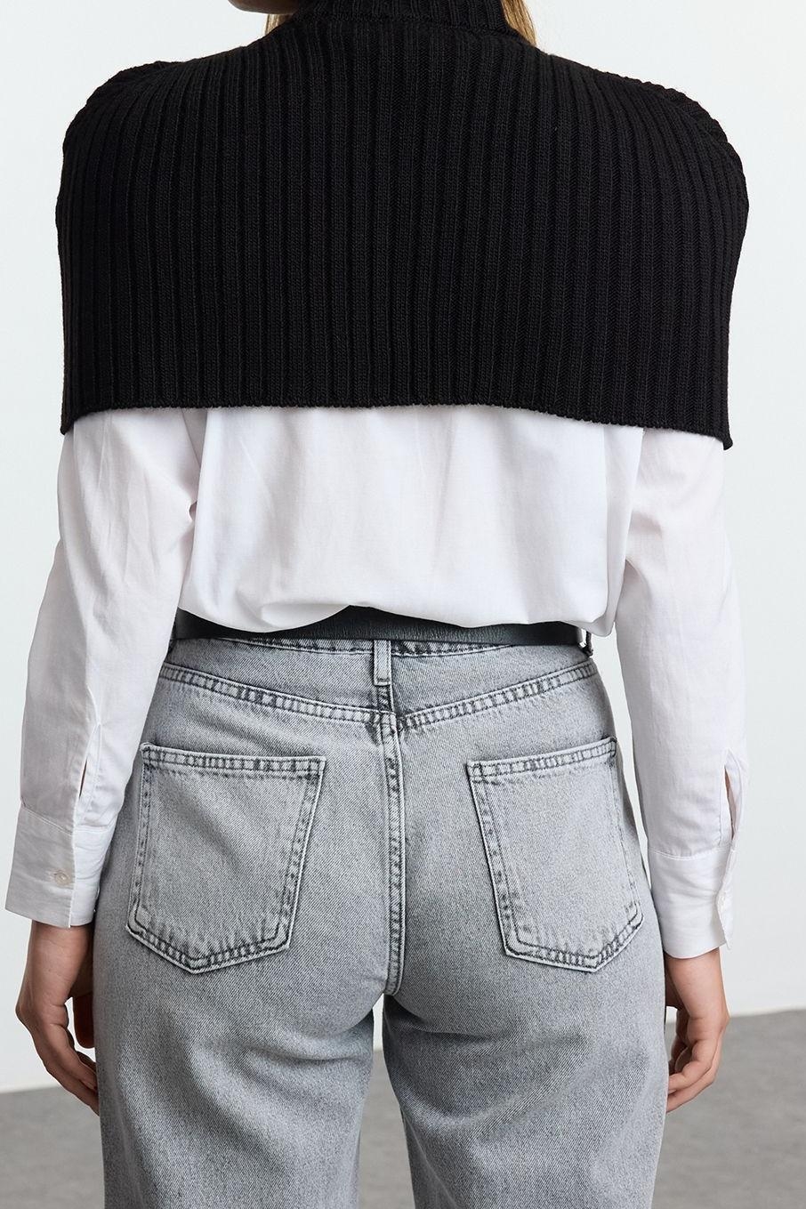 Stil Modern Kadın Crop Standart Kol Dik Yaka Balıkçı Yaka Triko Süveter