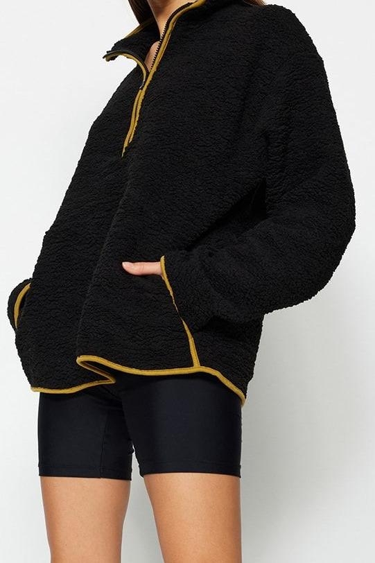 Tarz Regular Dik Yaka Düşük Kol Regular Peluş Örme Spor Sweatshirt