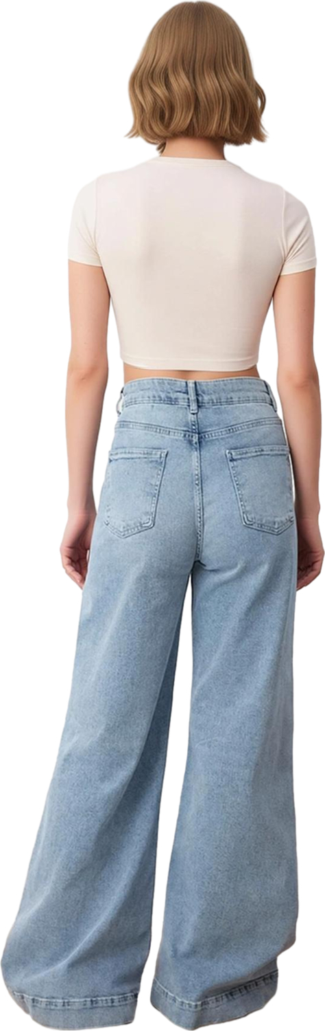 Kadın Wide Leg Denim Pantolon Normal Bel Fonksiyonel Dayanıklı Kaliteli Konforlu Estetik Şık