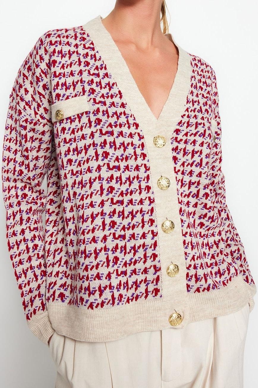 Kadın Modern Tarz Oversize V Yaka Regular Triko Hırka
