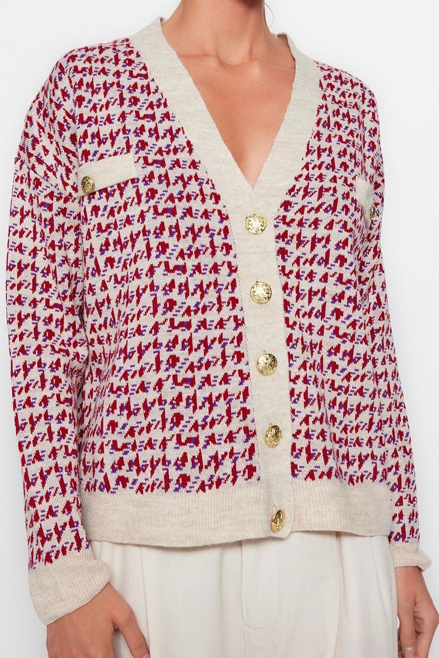 Kadın Modern Tarz Oversize V Yaka Regular Triko Hırka