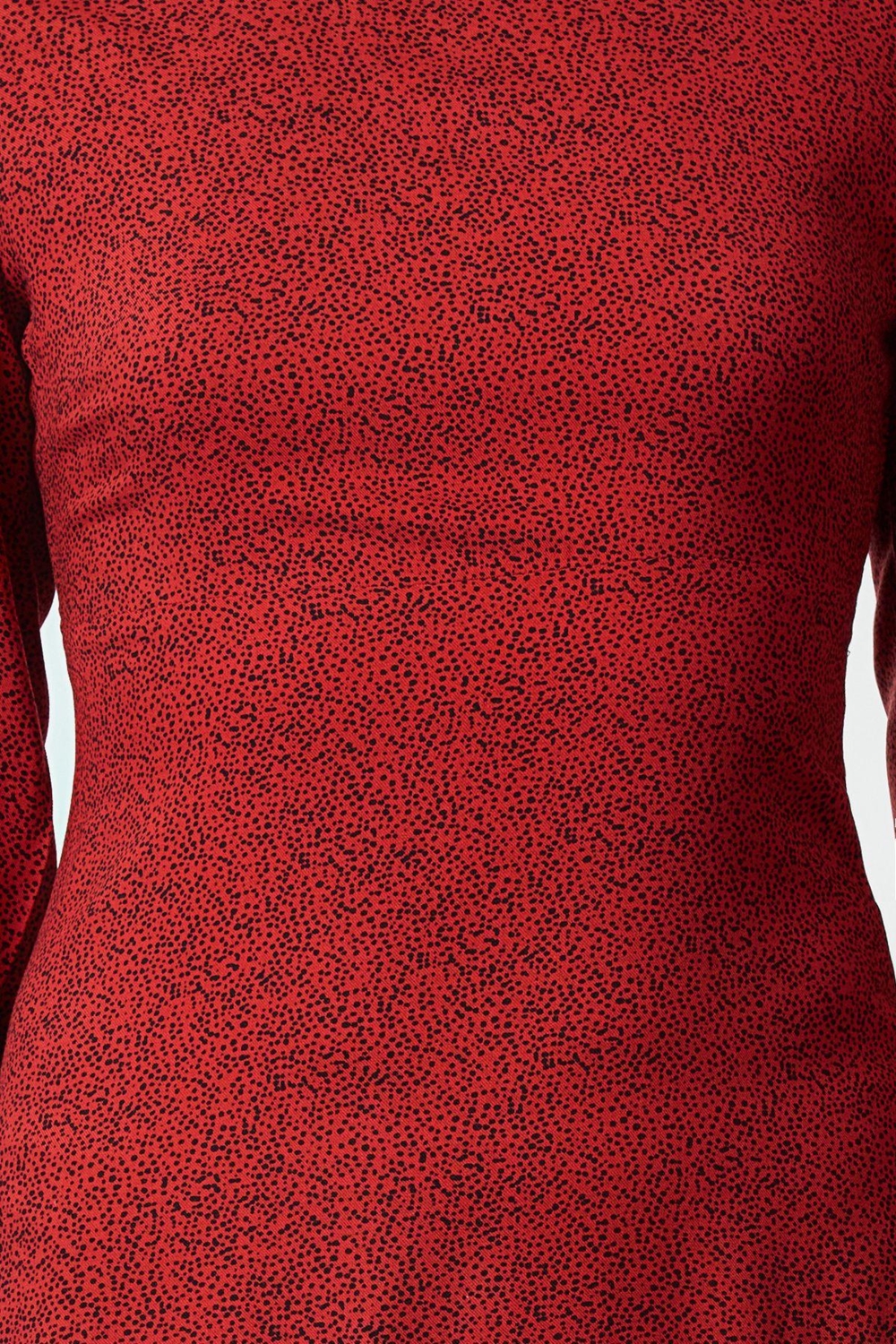 Moda Stil Regular Dik Yaka Midi Boy Belden Açılan Puantiyeli Dokuma Elbise