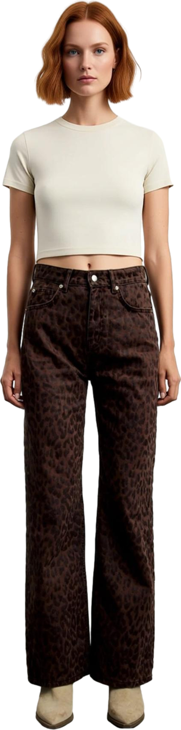 Kadın Süet Görünümlü Leopar Desenli Geniş Paça Pantolon Fonksiyonel Dayanıklı Kaliteli Şık