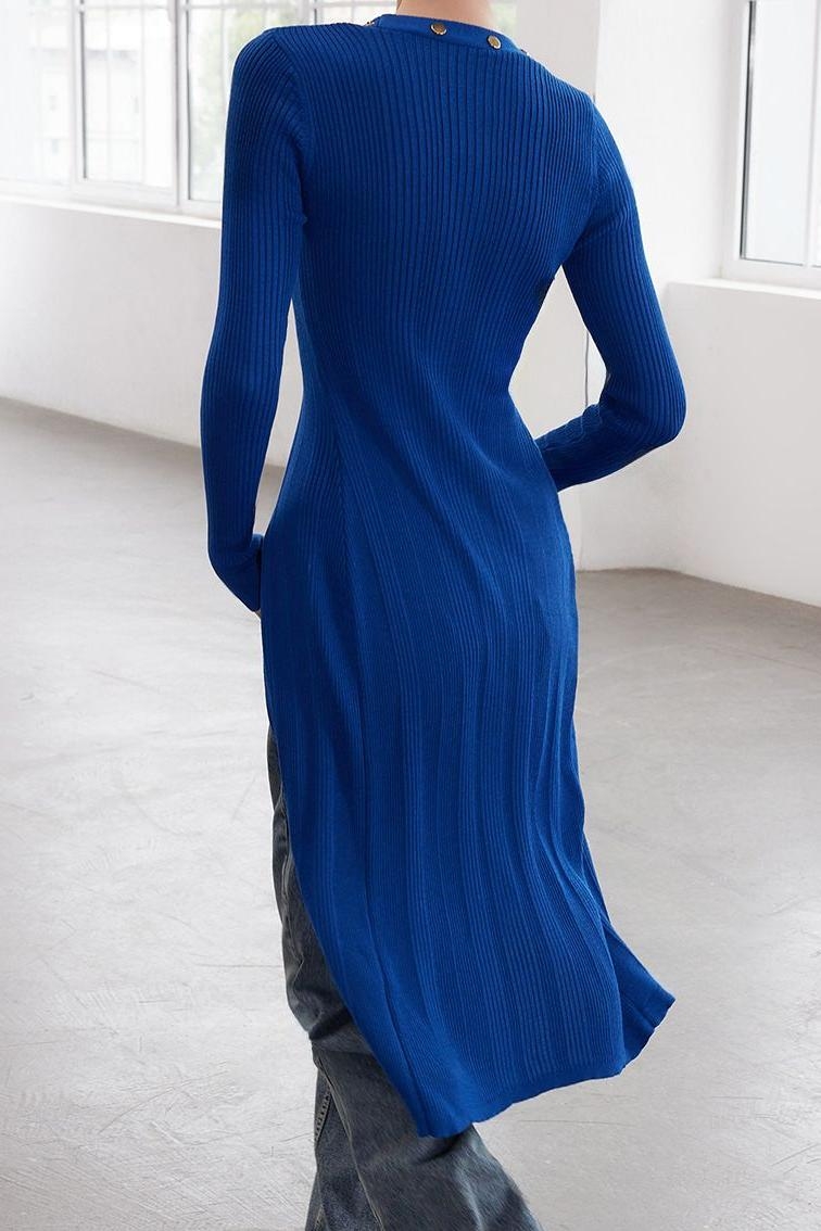 Moda Stil Slim V Yaka Midi Boy Limited Edition Triko Bodycone Elbise
