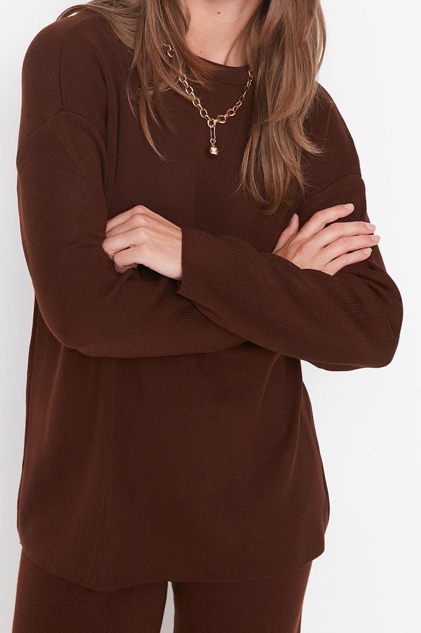 Tarz Kadın Modern Moda Normal Bel Geniş Paça Bisiklet Yaka Basic Triko Alt-Üst Takım