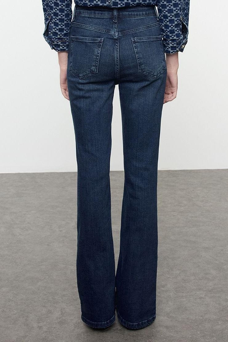 Stil Kadın Moda Denim Kot Pantolon Uzun İspanyol Paça Yüksek Bel Jeans