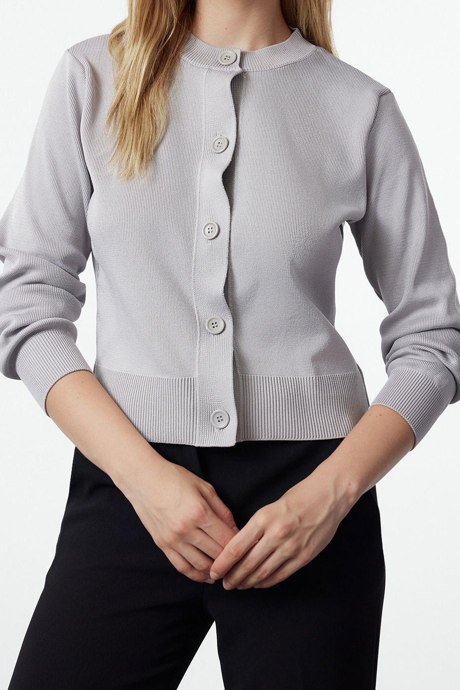 Kadın Modern Tarz Slim Bisiklet Yaka Regular Triko Hırka