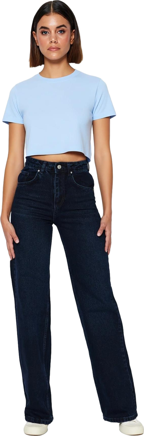 Kadın Yüksek Bel Wide Leg Denim Pantolon Fonksiyonel Dayanıklı Kaliteli Konforlu Estetik Şık