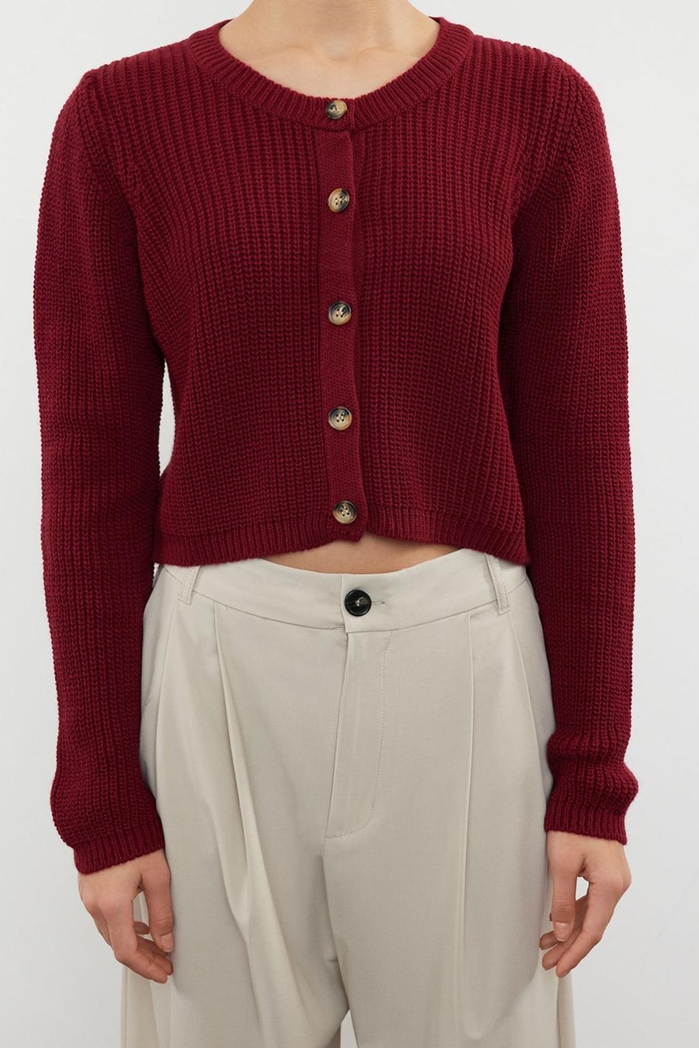 Kadın Modern Tarz Regular Bisiklet Yaka Crop Triko Hırka