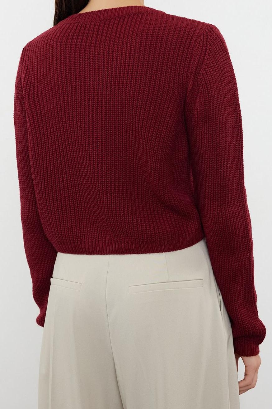 Kadın Modern Tarz Regular Bisiklet Yaka Crop Triko Hırka