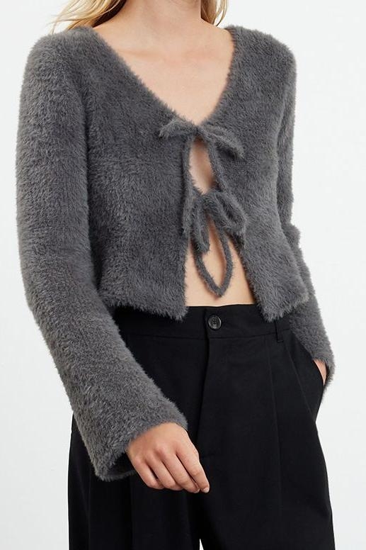 Kadın Modern Tarz Regular V Yaka Crop Triko Hırka