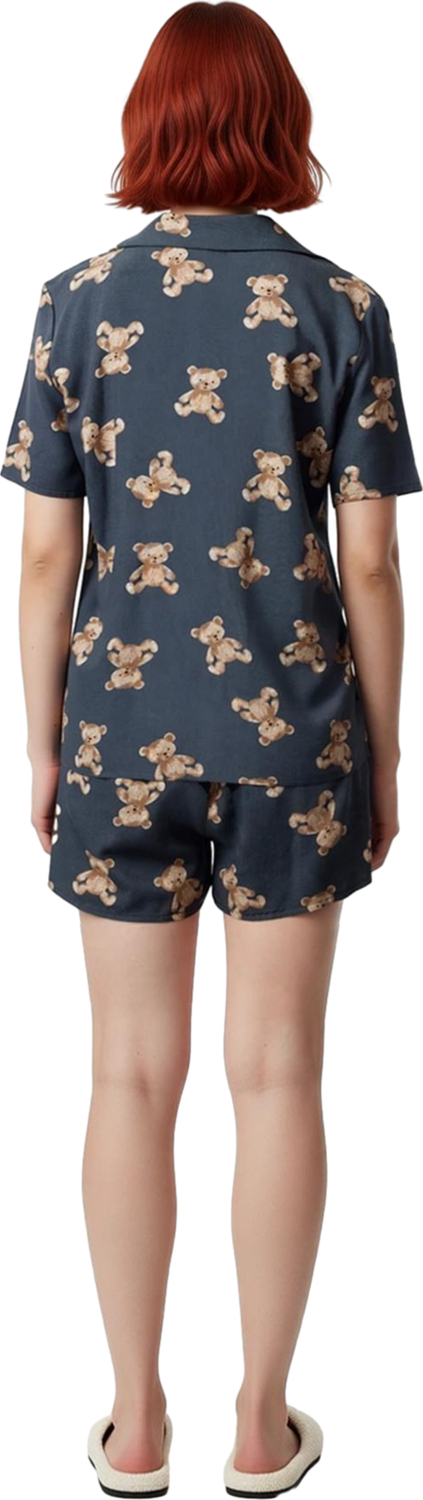 Kadın Ayıcık Desenli Gömlek ve Şort Pijama Seti Fonksiyonel Dayanıklı Kaliteli Konforlu Şık