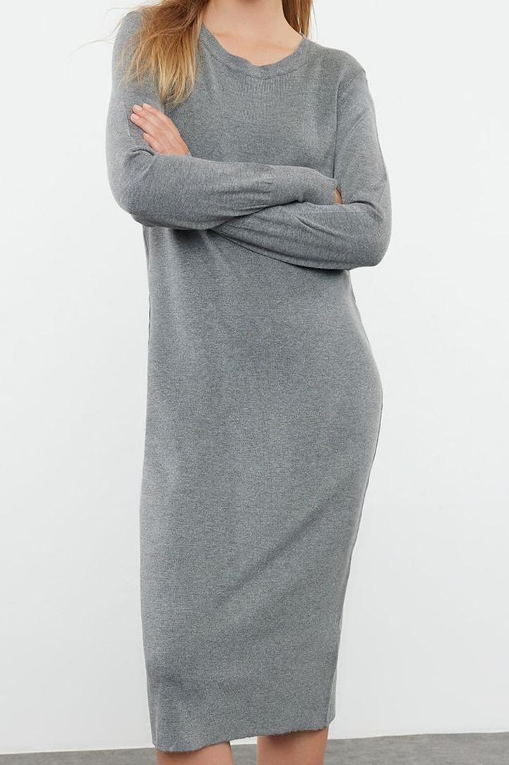 Moda Stil Regular Dik Yaka Maxi Boy Triko Premium İplik Özel İplik Elbise