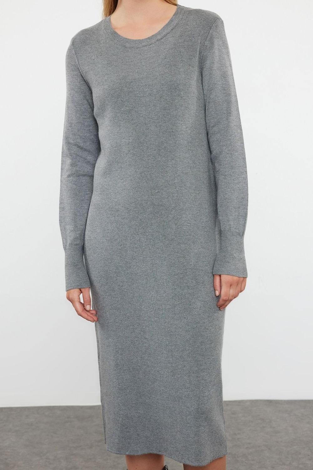 Moda Stil Regular Dik Yaka Maxi Boy Triko Premium İplik Özel İplik Elbise