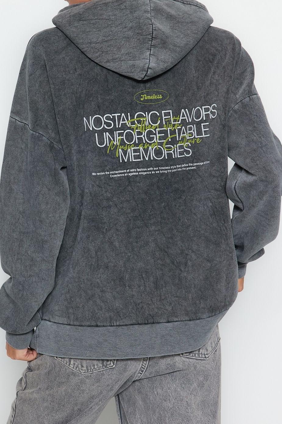 Tarz Bol Kapüşonlu Düşük Kol Uzun Kalın İçi Polarlı Yıkama Efektli Geniş Kalıp Örme Sweatshirt