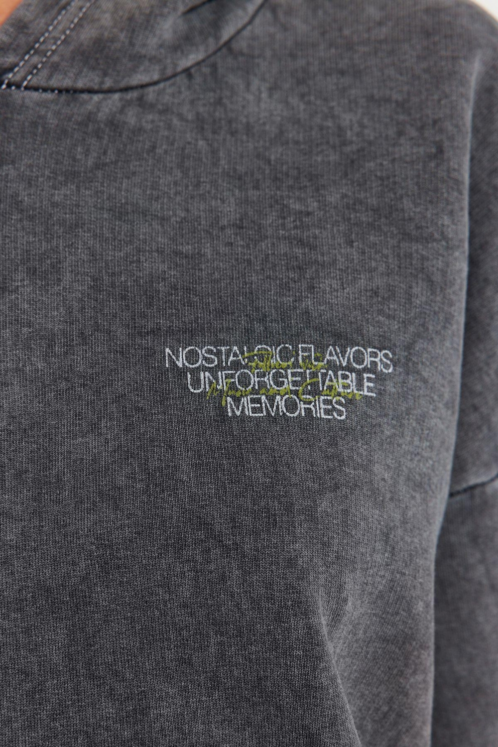 Tarz Bol Kapüşonlu Düşük Kol Uzun Kalın İçi Polarlı Yıkama Efektli Geniş Kalıp Örme Sweatshirt
