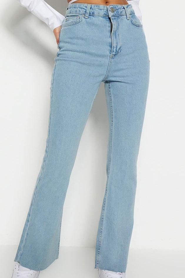 Kadın Comfort Fit Geniş Paça Denim Pantolon Fonksiyonel Dayanıklı Kaliteli Konforlu Modern