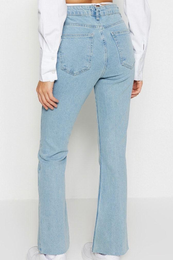 Kadın Comfort Fit Geniş Paça Denim Pantolon Fonksiyonel Dayanıklı Kaliteli Konforlu Modern