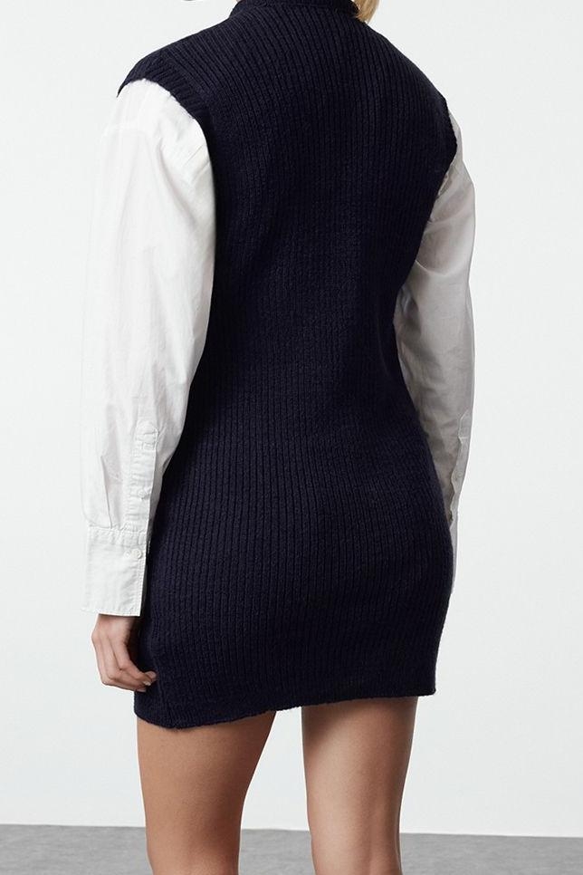 Moda Stil Slim V Yaka Mini Boy Triko Yumuşak Dokulu Elbise