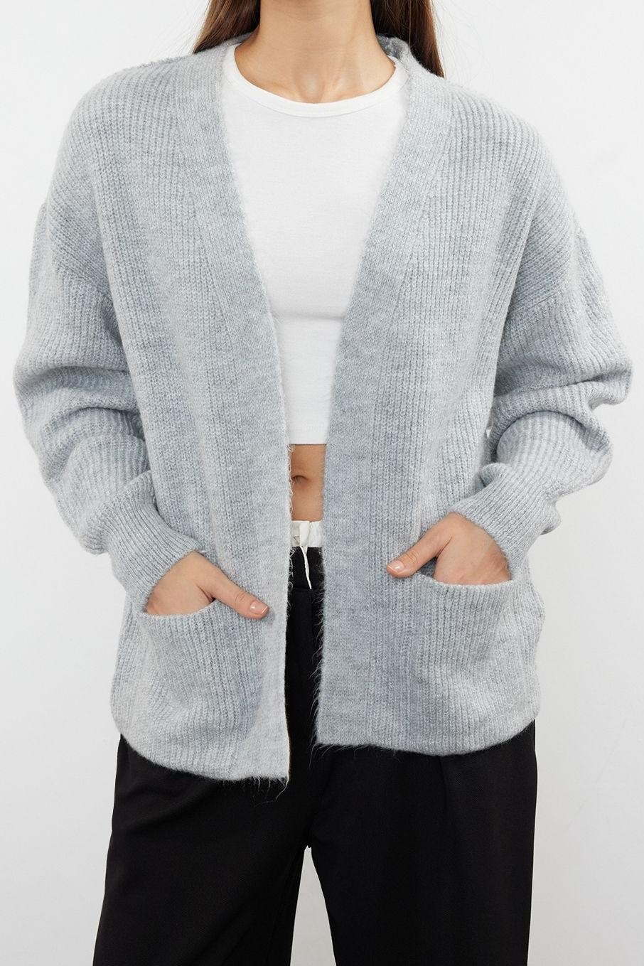 Kadın Modern Tarz Oversize V Yaka Regular Triko Hırka