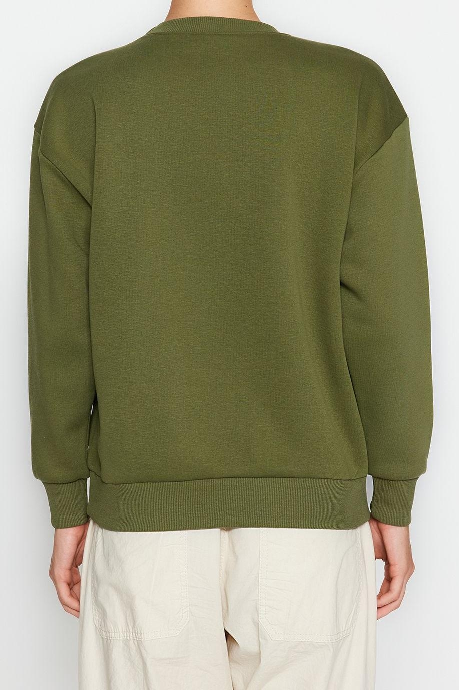 Bisiklet Yaka Standart Kol Animal Nakışlı Normal Kalıp Kalın İçi Polarlı Örme Sweatshirt
