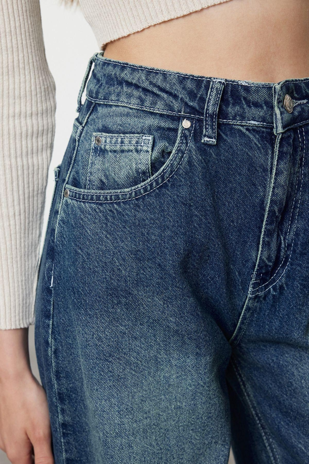 Kadın Palazzo Kesim Yüksek Bel Denim Pantolon Fonksiyonel Dayanıklı Kaliteli Konforlu Spor