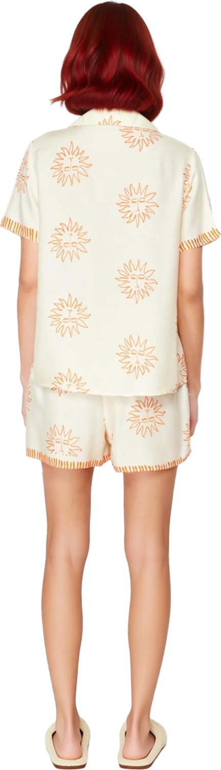 Kadın Güneş Baskılı Viskon Pijama Takımı Gömlek Şort Fonksiyonel Dayanıklı Kaliteli Modern