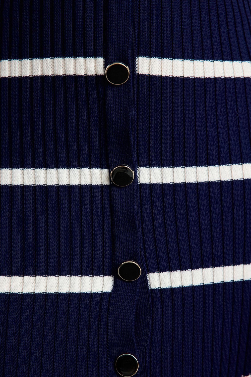 Moda Stil Slim Polo Yaka Midi Boy Triko Renk Bloklu Çizgili Elbise