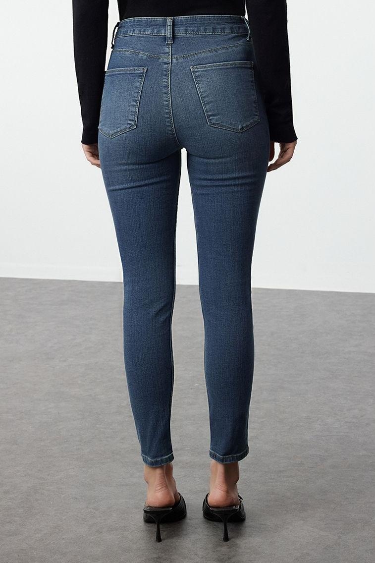 Stil Kadın Moda Denim Kot Pantolon Regular Dar Paça Mavi Yüksek Bel Skinny Jeans
