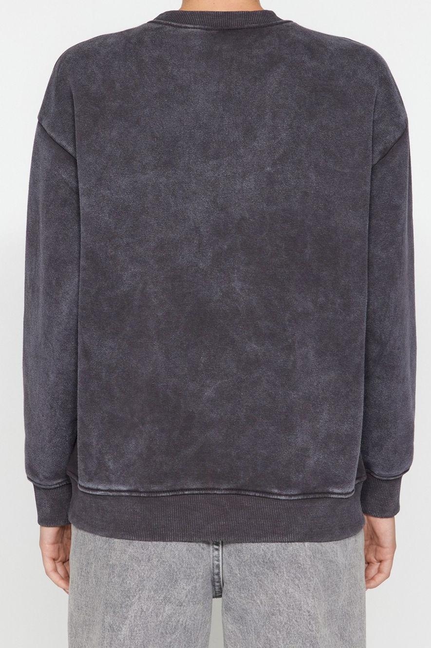 Regular Bisiklet Yaka Düşük Kol Regular Eskitme Kalın Polarlı İnci Detaylı Örme Sweatshirt