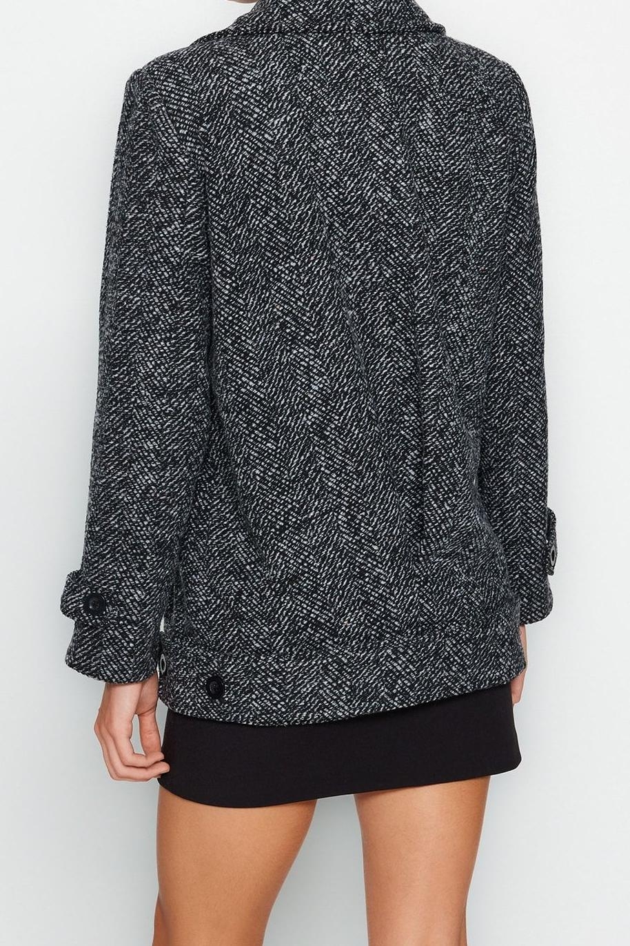 Tasarım Kırçıllı Astarlı Yaka Midi Oversize Ceket Kadın Oversize Geniş Kesim Kırçıllı Kaşe Kaban