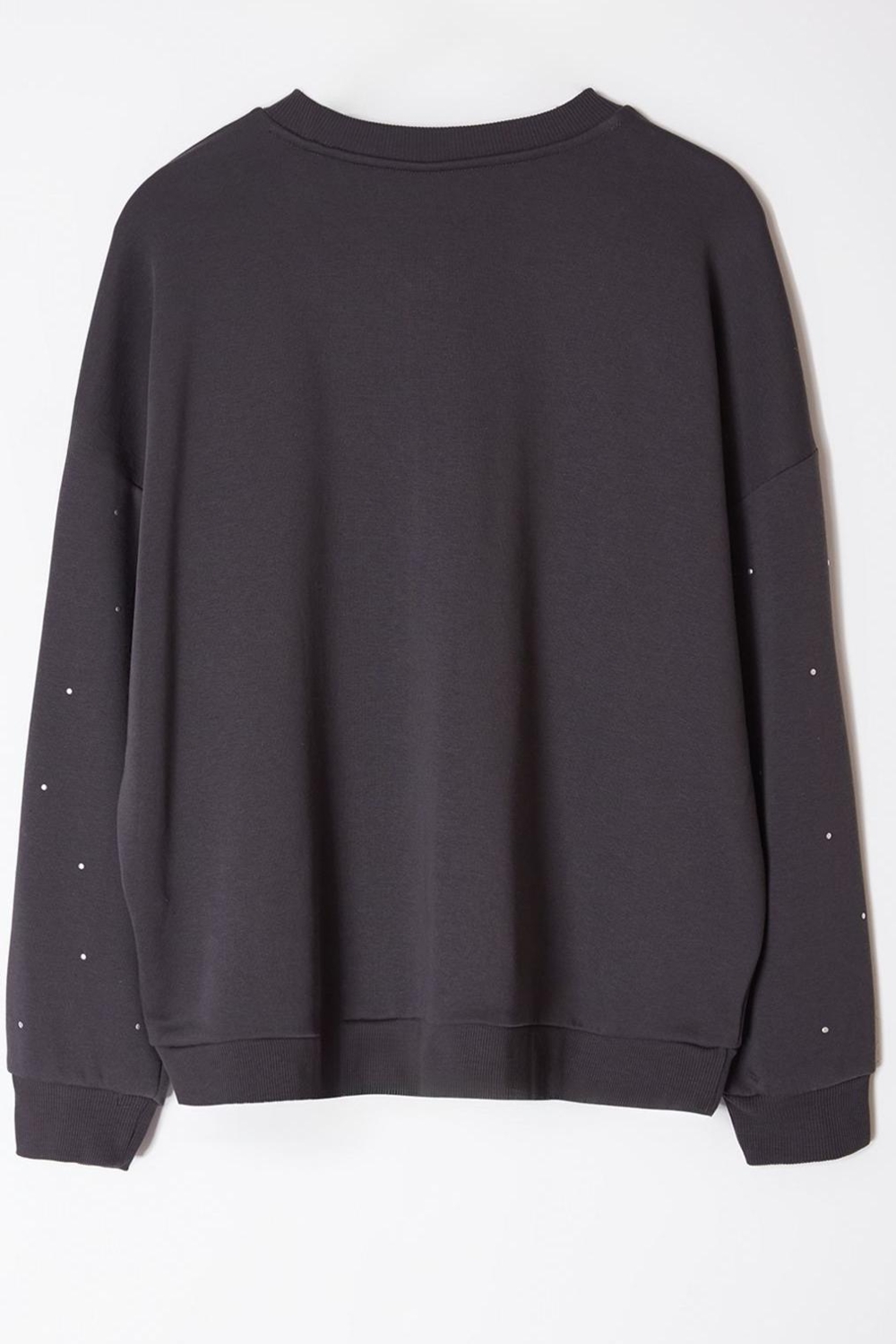Büyük Beden Tarz Oversize Bisiklet Yaka Düşük Kol Regular Kalın Zımba Detaylı Örme Sweatshirt