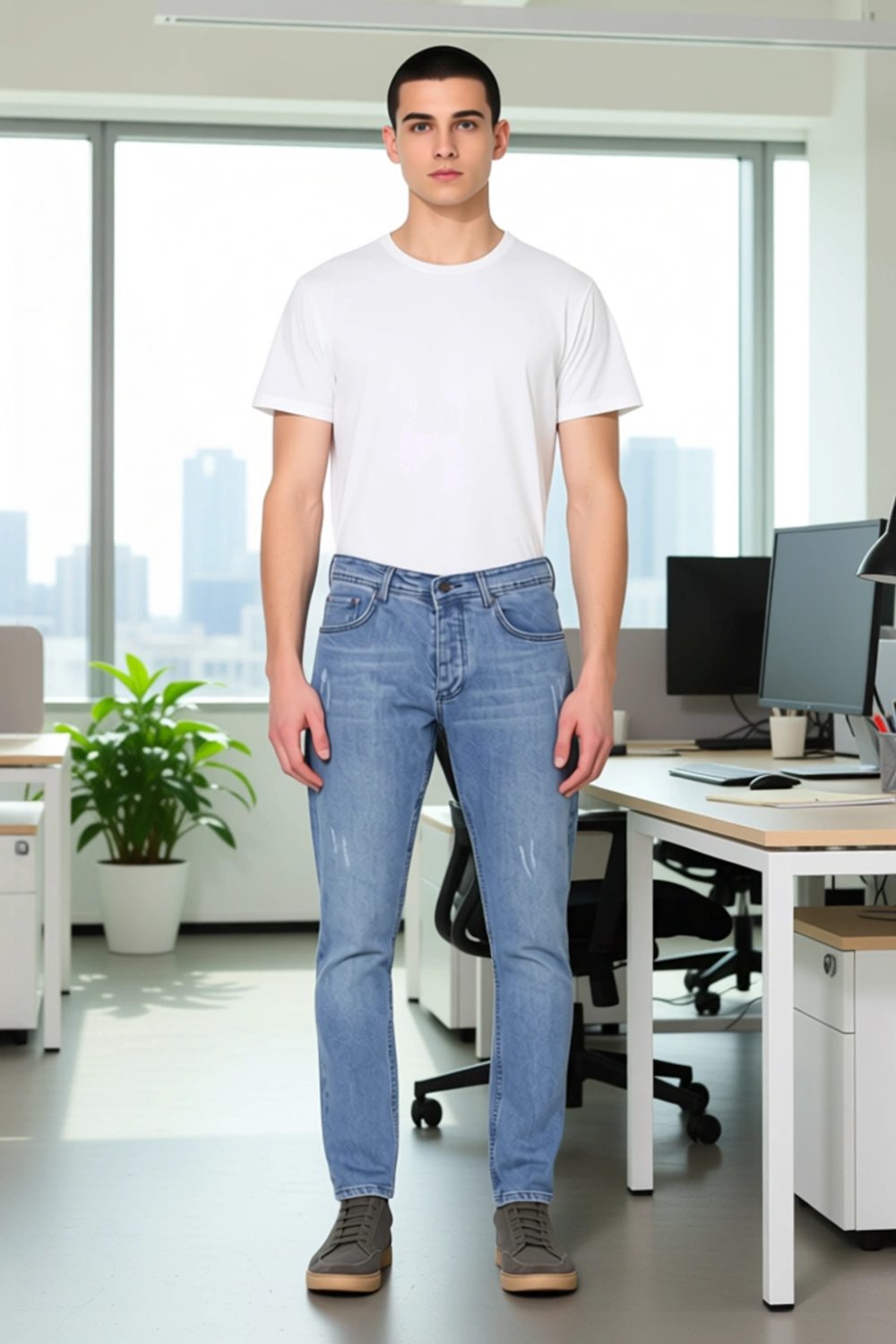 Erkek Slim Fit Yırtık Detaylı Denim Pantolon Açık Fonksiyonel Dayanıklı Kaliteli Konforlu Şık
