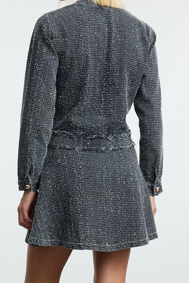 Moda Stil Denim Bisiklet Yaka Mini Boy Cep Detaylı Elbise