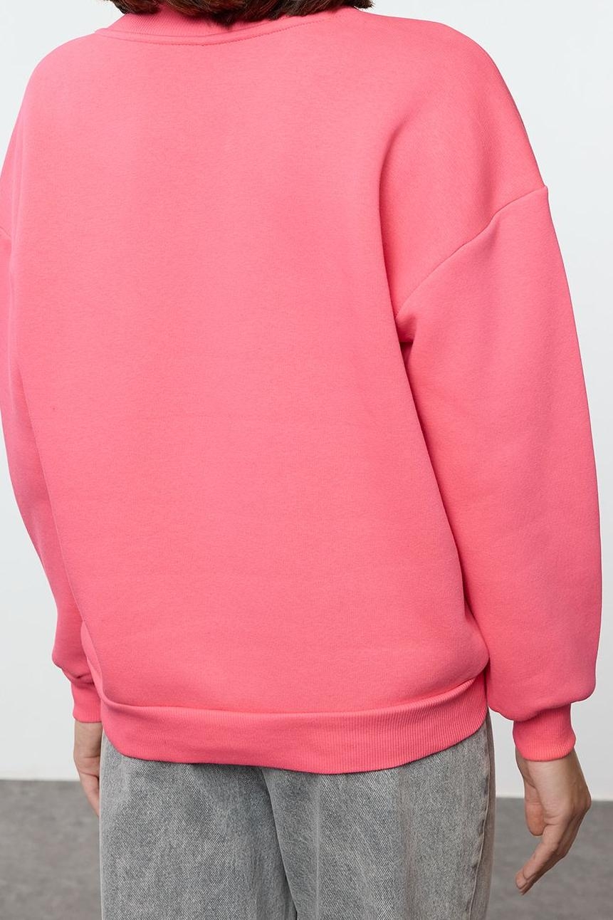 Regular V Yaka Düşük Kol Regular Basic Normal Kalıp V yaka Kalın İçi Polarlı Örme Sweatshirt