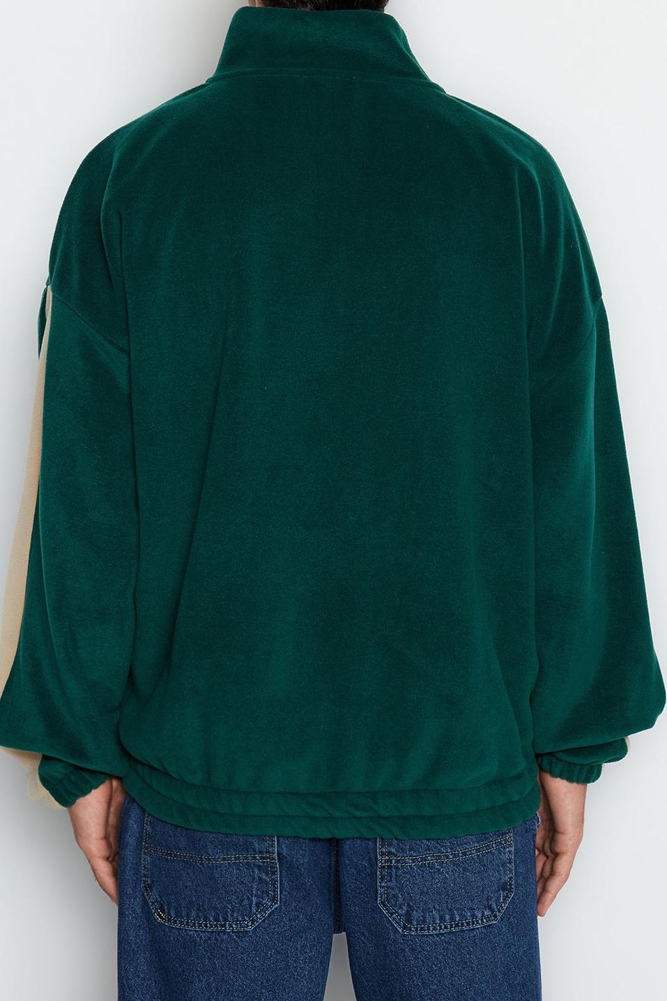 Unisex Tarz Oversize Dik Yaka Standart Kol Standart Geniş Kesim Fermuarlı Polar Sweatshirt