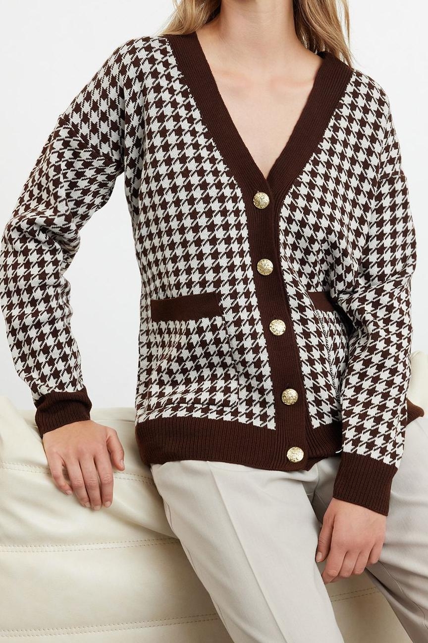 Kadın Modern Tarz Oversize V Yaka Midi Triko Hırka