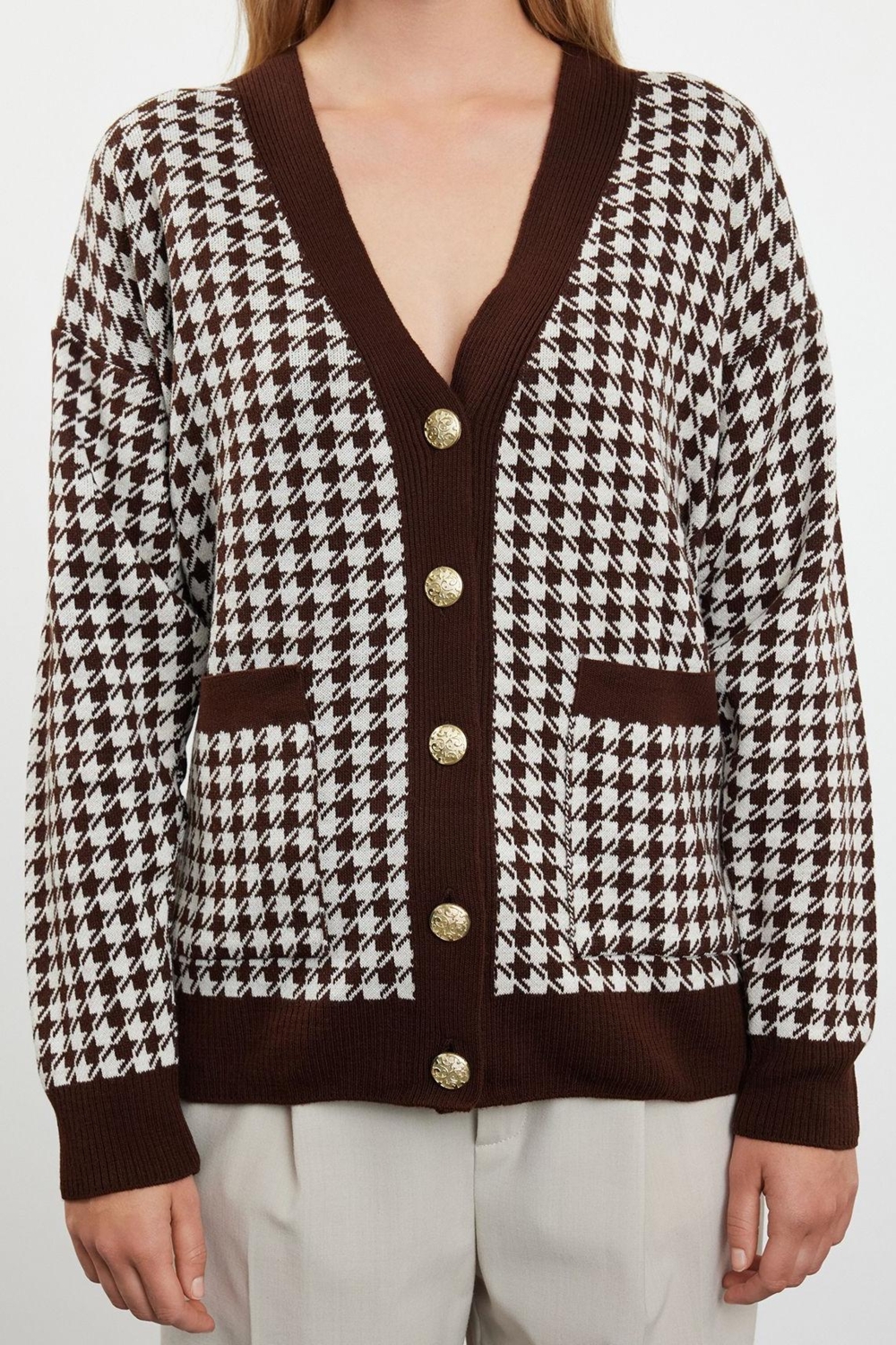 Kadın Modern Tarz Oversize V Yaka Midi Triko Hırka