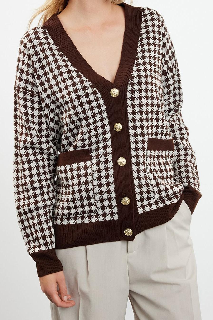Kadın Modern Tarz Oversize V Yaka Midi Triko Hırka