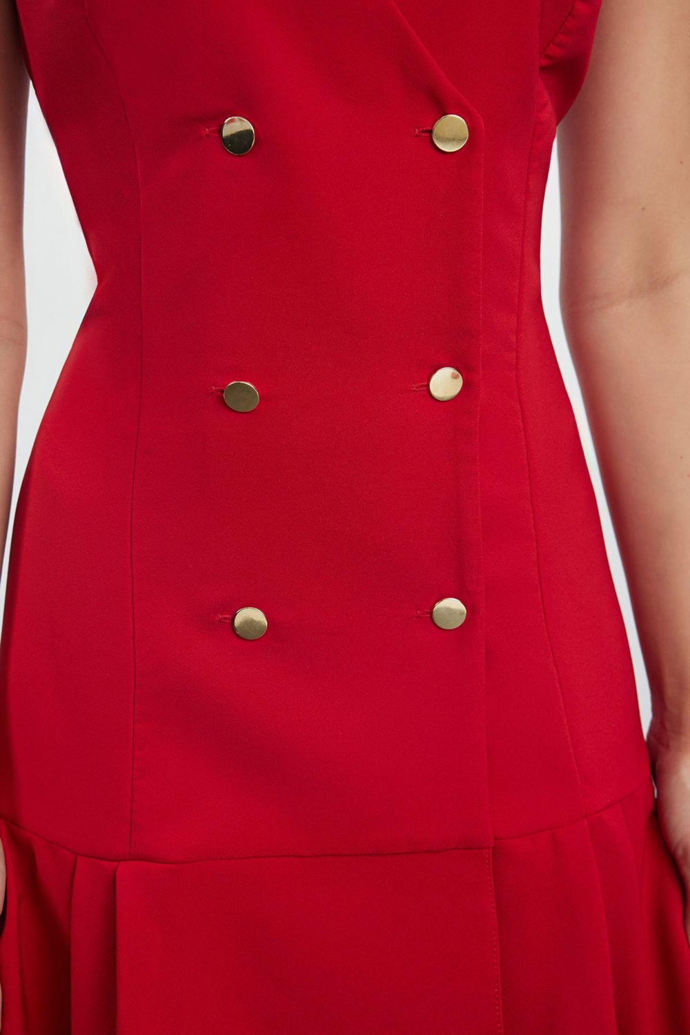 Moda Stil Regular Ceket Yaka Mini Boy Pilise Detaylı Dokuma Ceket Elbise