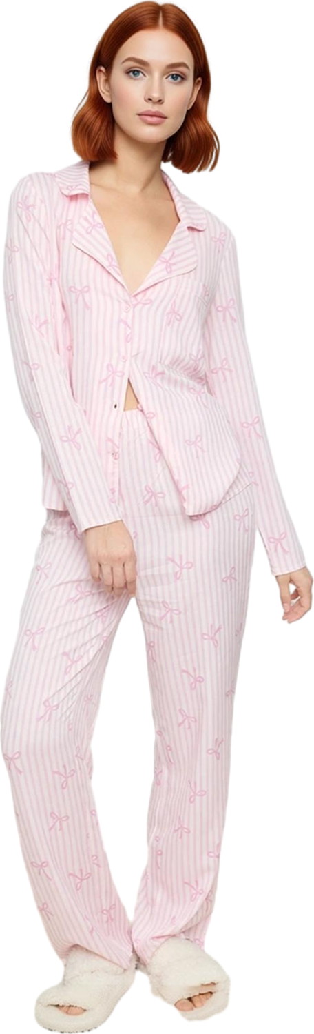 Kadın Çizgili Fiyonk Baskılı Viskon Pijama Takımı Fonksiyonel Dayanıklı Kaliteli Konforlu Şık