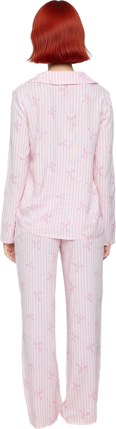 Kadın Çizgili Fiyonk Baskılı Viskon Pijama Takımı Fonksiyonel Dayanıklı Kaliteli Konforlu Şık